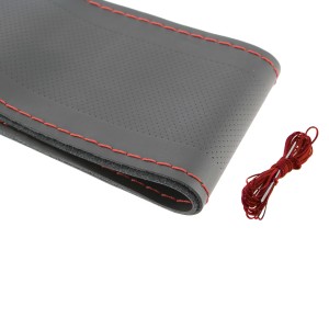 COUVRE VOLANT NOIR CUIR A LACET ROUGE 37-39 CM