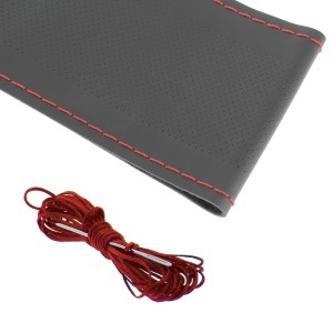 COUVRE VOLANT NOIR CUIR A LACET ROUGE 37-39 CM
