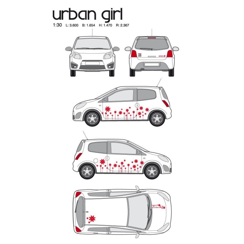 CAR DECO KIT URBAN GIRL-1 M ROUGE