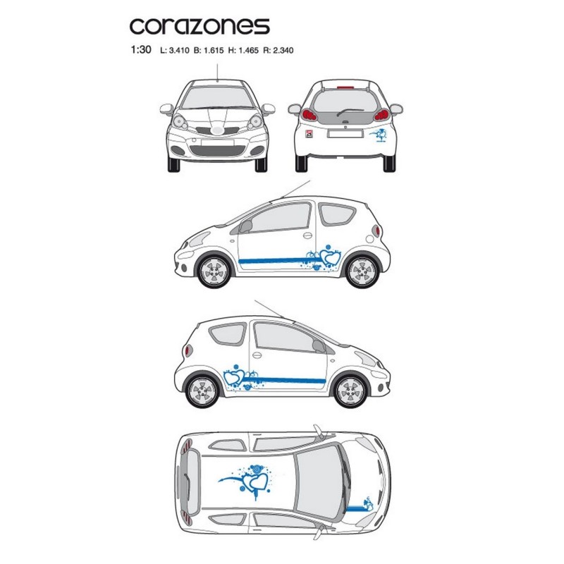 CAR DECO KIT CORAZONES TAILLE M BLEU