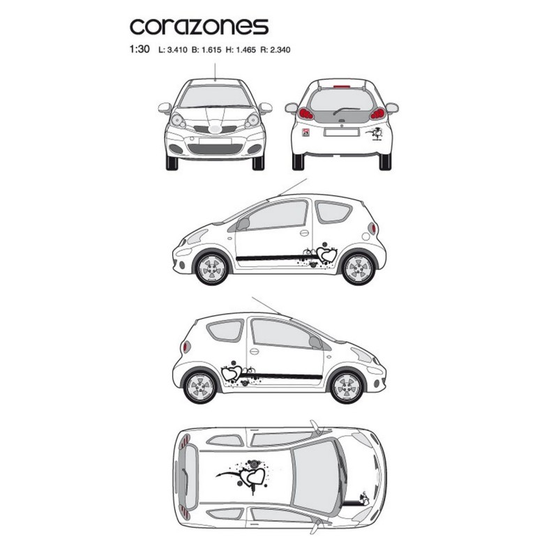 CAR DECO KIT CORAZONES TAILLE M NOIR