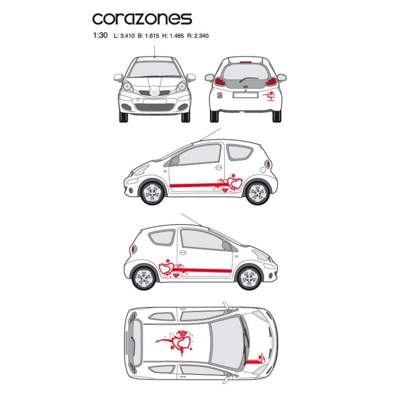 CAR DECO KIT CORAZONES TAILLE M ROUGE