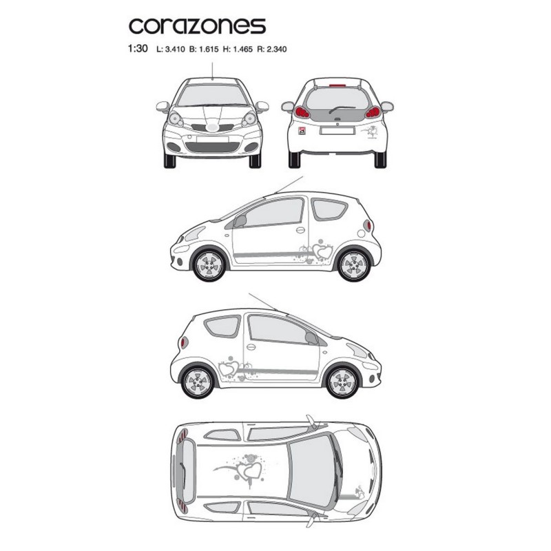 CAR DECO KIT CORAZONES TAILLE S ARGENT