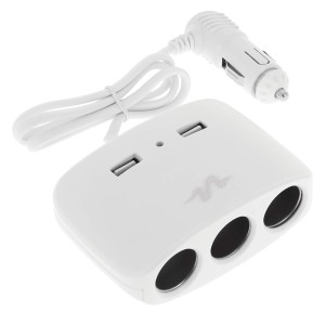 3 MULTIPRISES ALLUME CIGARE + 2 USB 2.1A BLANC - SCT