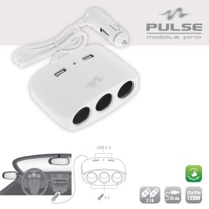 3 MULTIPRISES ALLUME CIGARE + 2 USB 2.1A BLANC - SCT