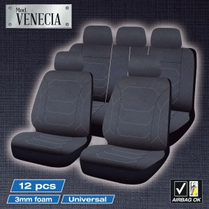 HOUSSES DE SIEGE VENISE 12PCS NOIR SURPIQURES GRISES