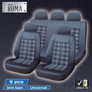 HOUSSES DE SIEGE ROME 9PCS NOIR SURPIQURES GRISES