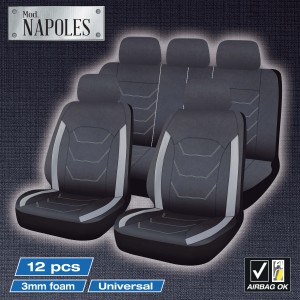 HOUSSES DE SIEGE NAPLES 12PCS NOIR SURPIQURES GRISES
