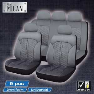 HOUSSES DE SIEGE MILAN 9PCS NOIR SURPIQURES GRISES