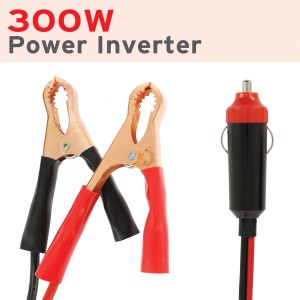 CONVERTISSEUR 12V/230V 300W+USB 2.4A*2+PINCES CROCODILES+CABLE 12V