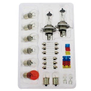 COFFRET D'AMPOULES DE REMPLACEMENT H4 + 18 AMPOULES + 12 FUSIBLES