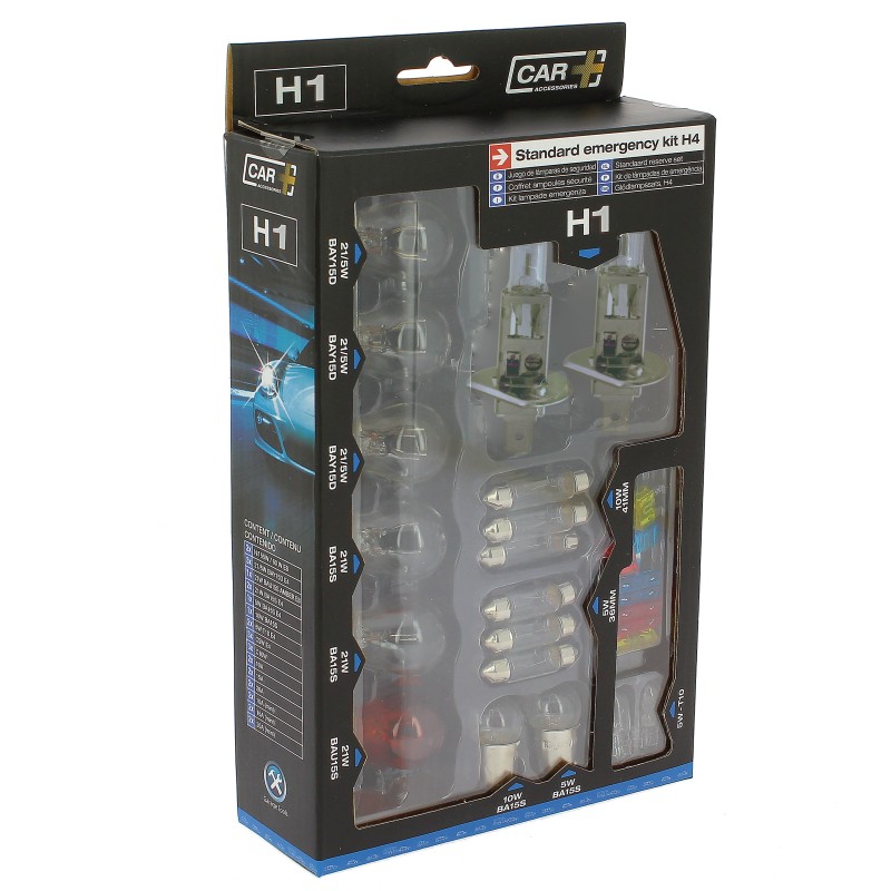 COFFRET D'AMPOULES DE REMPLACEMENT H1 + 18 AMPOULES + 12 FUSIBLES