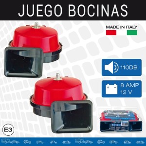 JEU DE KLAXONS ROUGES 8AMP 12V