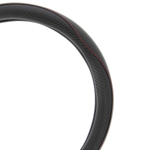 COUVRE VOLANT NOIR CARBONE SURPIQURE ROUGE 37-39CM