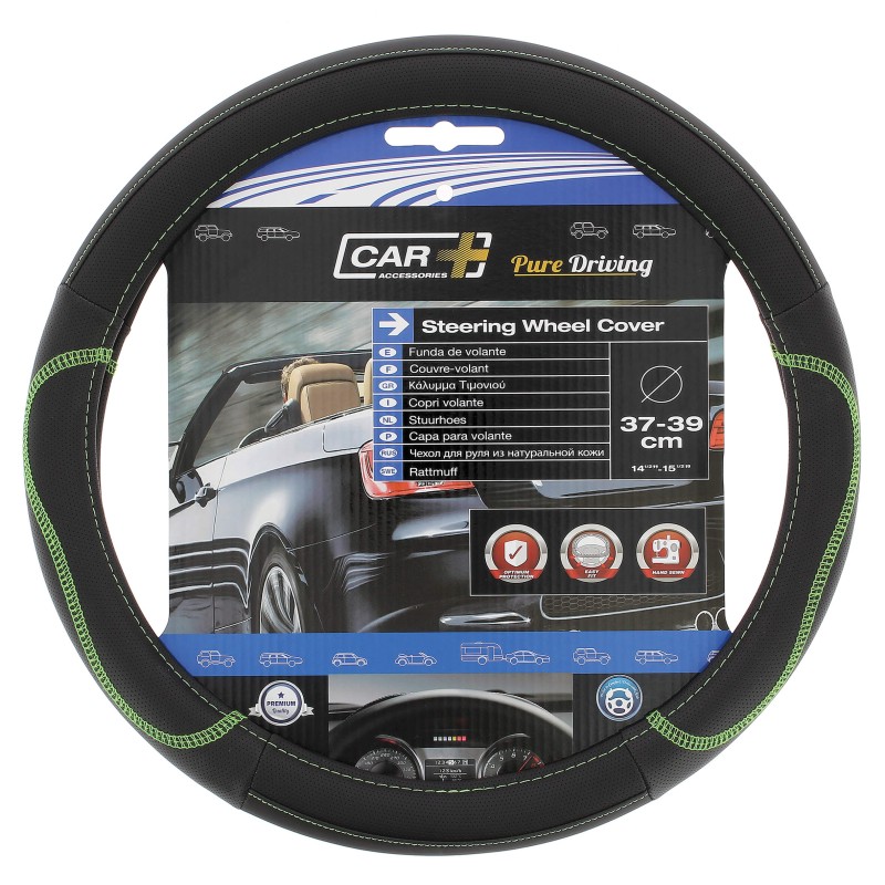 COUVRE VOLANT NOIR SURPIQURE VERTE 37-39CM