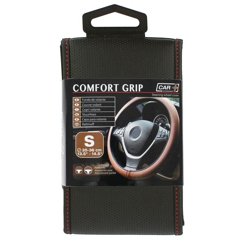 COUVRE-VOLANT COMFORT GRIP NOIR MICRO-PERFORE SURP.ROUGE S 35-37CM