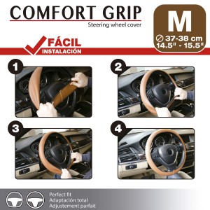 COUVRE-VOLANT COMFORT GRIP MARRON M 37-38CM