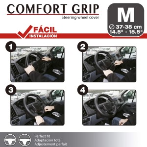 COUVRE-VOLANT COMFORT GRIP MICRO-PERFORE NOIR SURP.NOIRE M 37-38CM