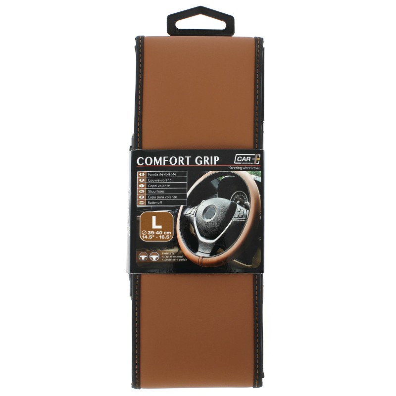 COUVRE-VOLANT COMFORT GRIP MARRON/NOIR L 39-40CM