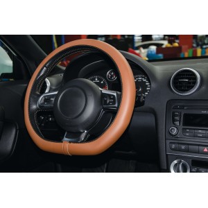 COUVRE-VOLANT COMFORT GRIP MARRON/NOIR L 39-40CM