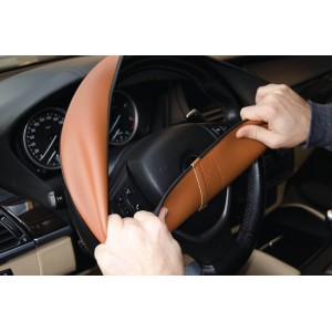 COUVRE-VOLANT COMFORT GRIP MARRON/NOIR L 39-40CM