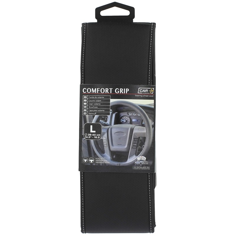 COUVRE-VOLANT COMFORTGRIP MICRO-PERFORE NOIRE SURP.BLANCHE L 39-40CM