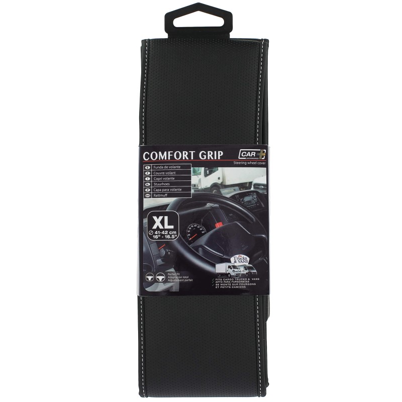COUVRE-VOLANT COMFORT GRIP NOIR MICRO-PERFORE SURP.BLANCHE XL 41-42CM