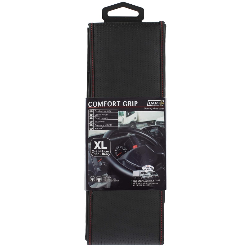COUVRE-VOLANT COMFORT GRIP NOIR MICRO-PERFORE SURP.ROUGE XL 41-42CM