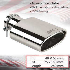 SORTIE D'ECHAPPEMENT INOX-INT:48-65 EXT:75X150 LONG:240
