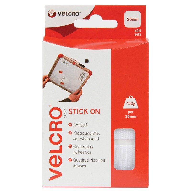 VELCRO-Â« BRAND CARRES ADHESIFS 25MM X 25MM 24PCS BLANC - SCT