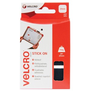 VELCRO-Â« BRAND CARRES ADHESIFS 25MM X 25MM 24PCS NOIR - SCT