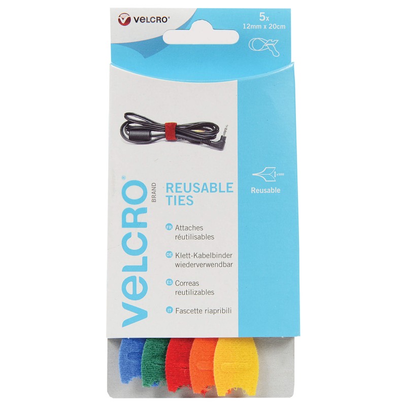VELCRO-Â« BRAND ATTACHES REUTILISABLES 12X200MM 5PCS MULTICOLOR - SCT