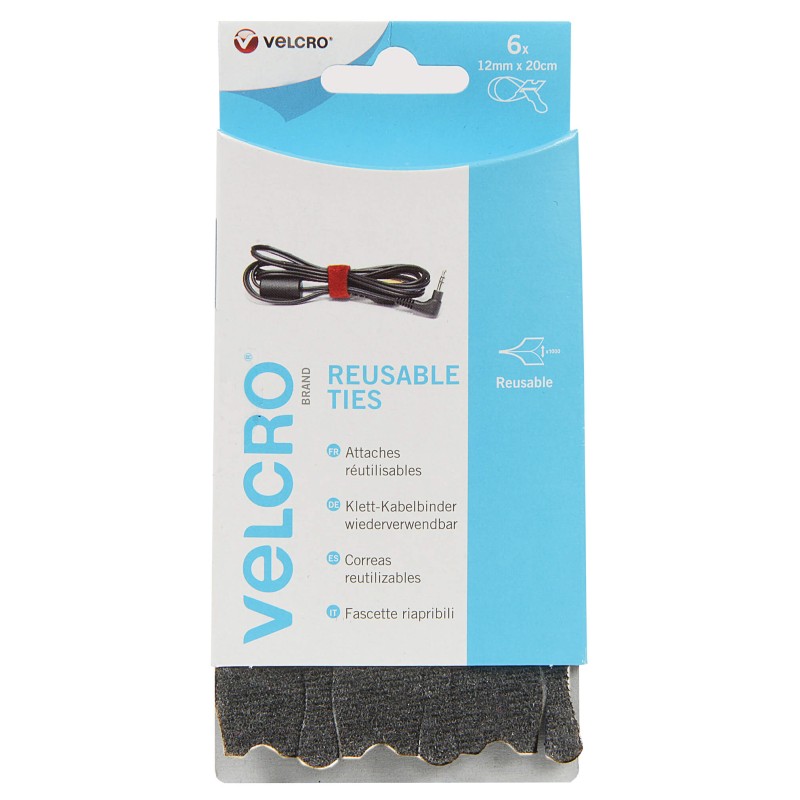 VELCRO-Â« BRAND ATTACHES REUTILISABLES 12X200MM 6PCS NOIR - SCT