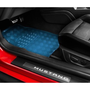 TAPIS CAOUTCHOUC LOOK ALU 4PCS BLEU