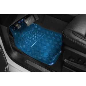 TAPIS CAOUTCHOUC LOOK ALU 4PCS BLEU