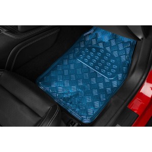 TAPIS CAOUTCHOUC LOOK ALU 4PCS BLEU