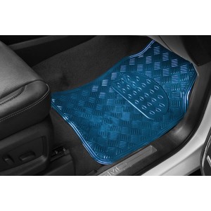 TAPIS CAOUTCHOUC LOOK ALU 4PCS BLEU