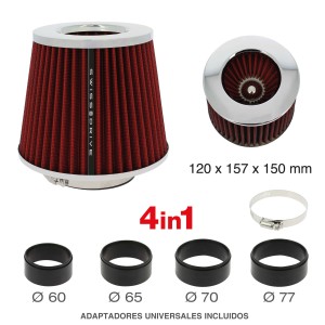FILTRE A AIR UNIVERSEL STREAM ROUGE + 4 BAGUES