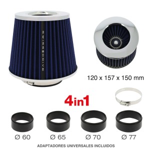 FILTRE A AIR UNIVERSEL STREAM BLEU + 4 BAGUES
