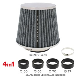 FILTRE A AIR CHROME GRIS UNIV + 4 BAGUES