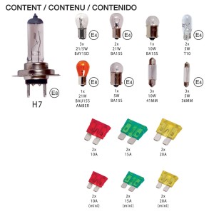 COFFRET D'AMPOULES DE REMPLACEMENT H7 + 18 AMPOULES + 12 FUSIBLES