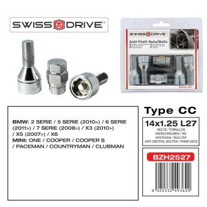 VIS ANTIVOL 14X1.25 L27 4PCS + 2 CLEFS AVEC NUMERO DE SERIES