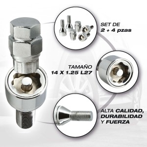 VIS ANTIVOL 14X1.25 L27 4PCS + 2 CLEFS AVEC NUMERO DE SERIES