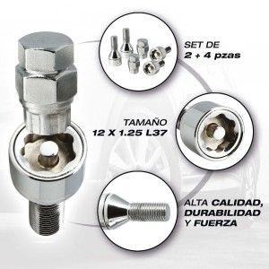 VIS ANTIVOL 12X1.25 L37 4PCS + 2 CLEFS AVEC NUMERO DE SERIES