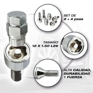 VIS ANTIVOL 12X1.50 L26 4PCS + 2 CLEFS AVEC NUMERO DE SERIES