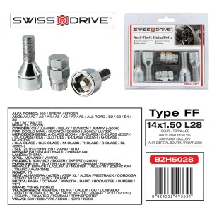 VIS ANTIVOL 14X1.50 L28 4PCS + 2 CLEFS AVEC NUMERO DE SERIES