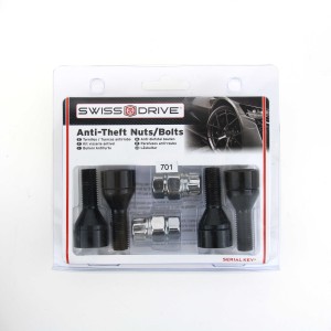 VIS ANTIVOL NOIR CHROME 12X1.50 L26 4PCS+2 CLEFS NUMERO DE SERIE