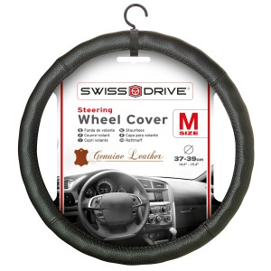 COUVRE VOLANT 37-39CM 100% CUIR NOIR