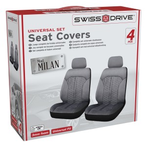 HOUSSES DE SIEGE AVANT MILAN 4PCS NOIR SURPIQURE GRISES