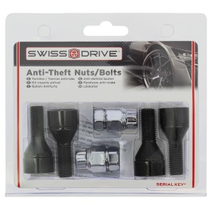 VIS ANTIVOL NOIR CHROME 14X1.50 L28 4PCS+2 CLEFS NUMERO DE SERIE